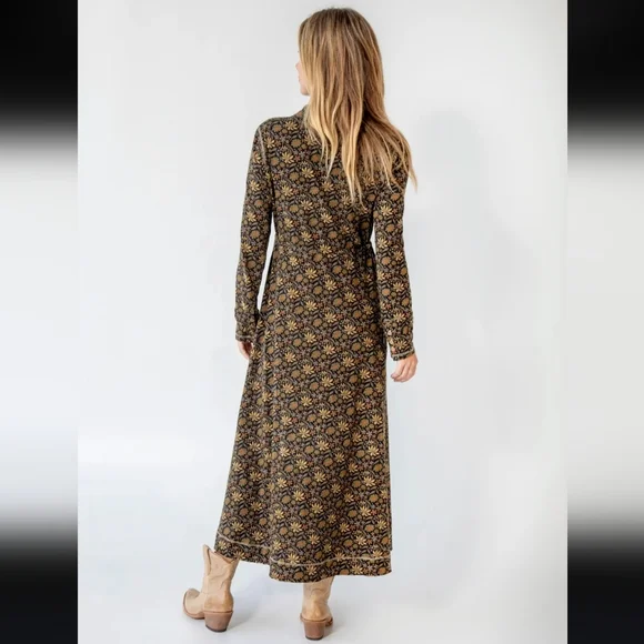 Natural Life Christa Knit Cotton Maxi Dress Black Tan Daisies Size XL - Picture 14 of 14